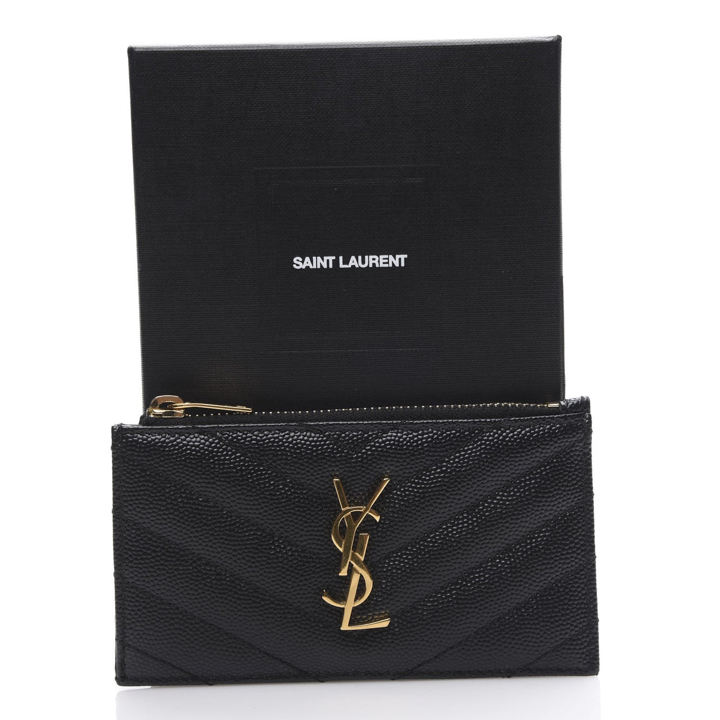 Grain De Poudre Matelasse Chevron Monogram Fragments Zippered Card Case Black
