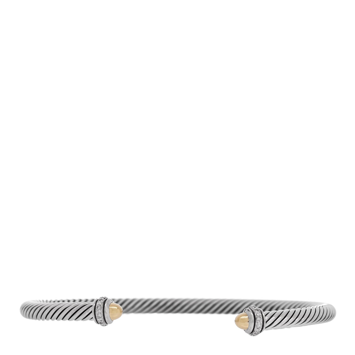 David Yurman Sterling Silver 18K Yellow Gold Diamond 4mm Dome Cable Classics Bracelet 1 of 4