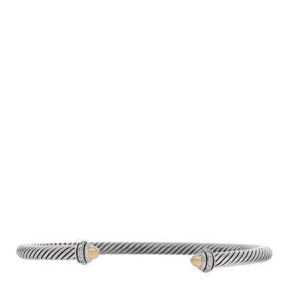David Yurman Sterling Silver 18K Yellow Gold Diamond 4mm Dome Cable Classics Bracelet 1 of 4