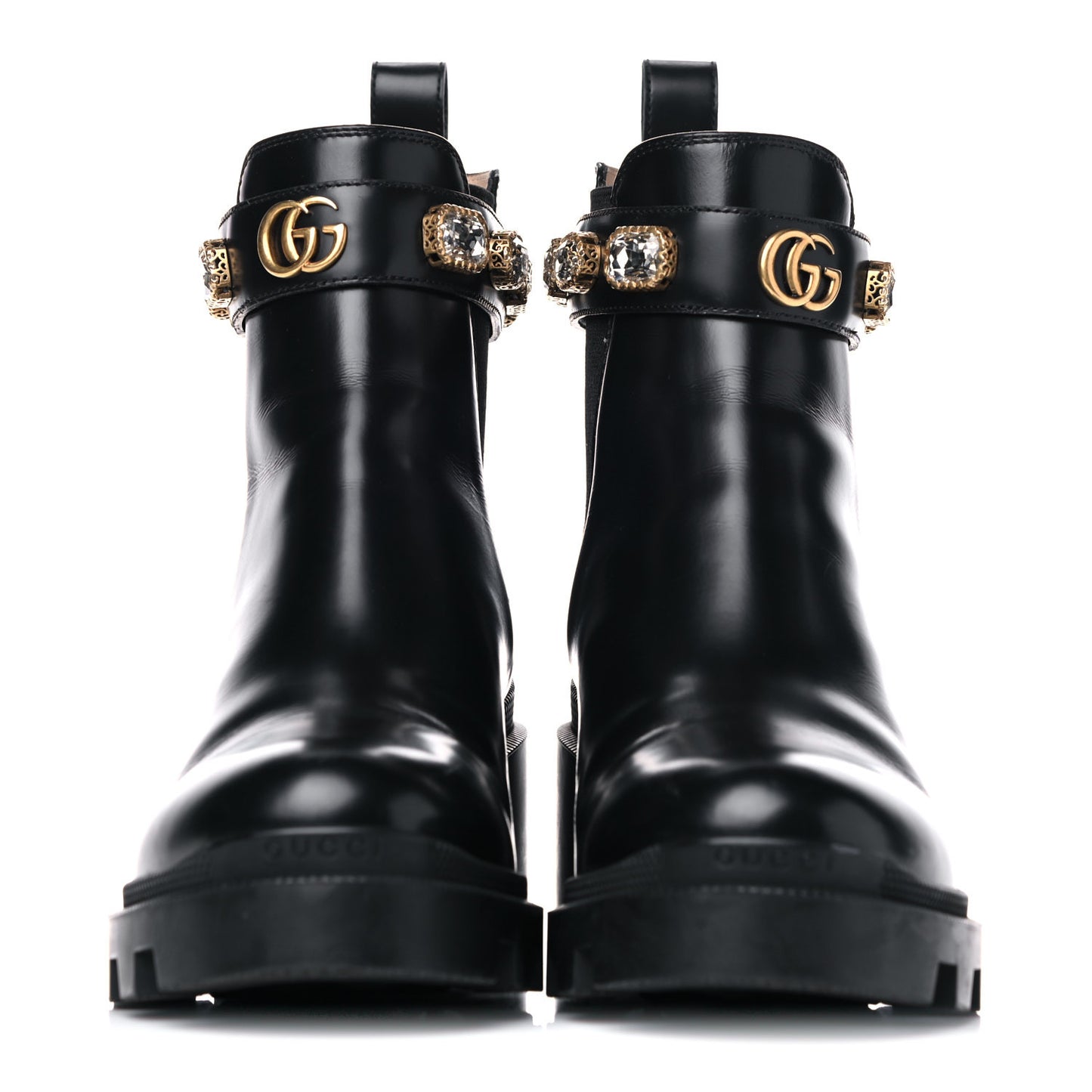 Calfskin Crystal GG Trip Chelsea Ankle Boots 39.5 Black