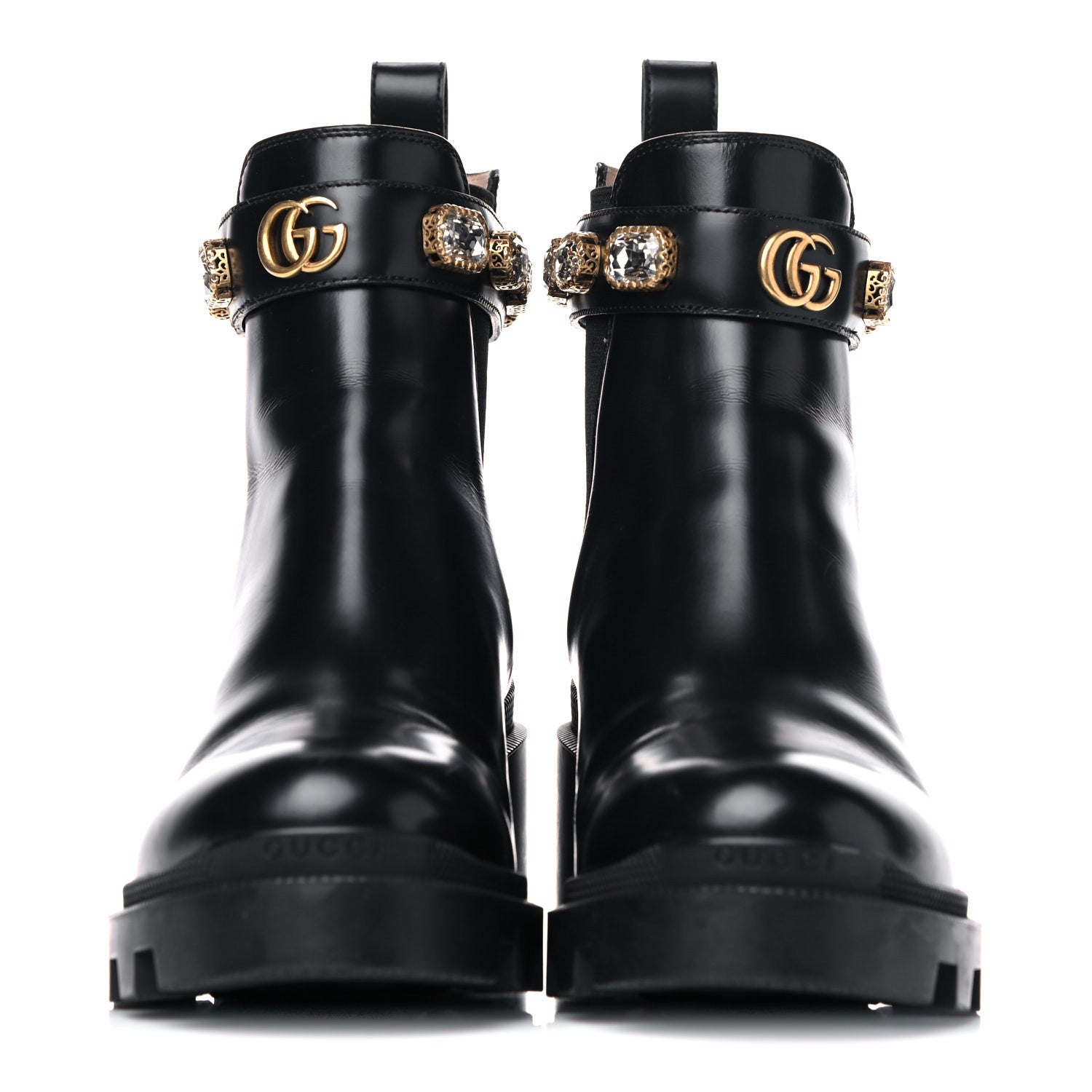 Gucci Calfskin Crystal GG Trip Chelsea Ankle Boots 39.5 Black 2 of 17
