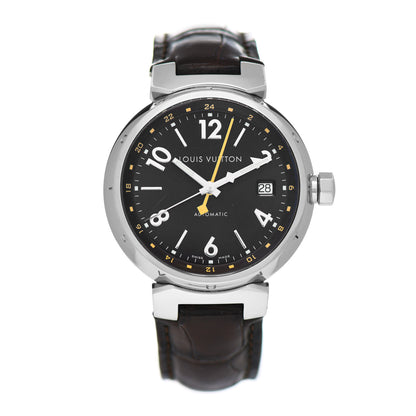 Louis Vuitton Stainless Steel Alligator 39mm Tambour GMT Automatic Watch Brown 1 of 5