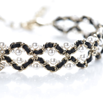 Chanel Pearl Lambskin CC Chain Twist Choker Necklace Black Gold 5 of 7