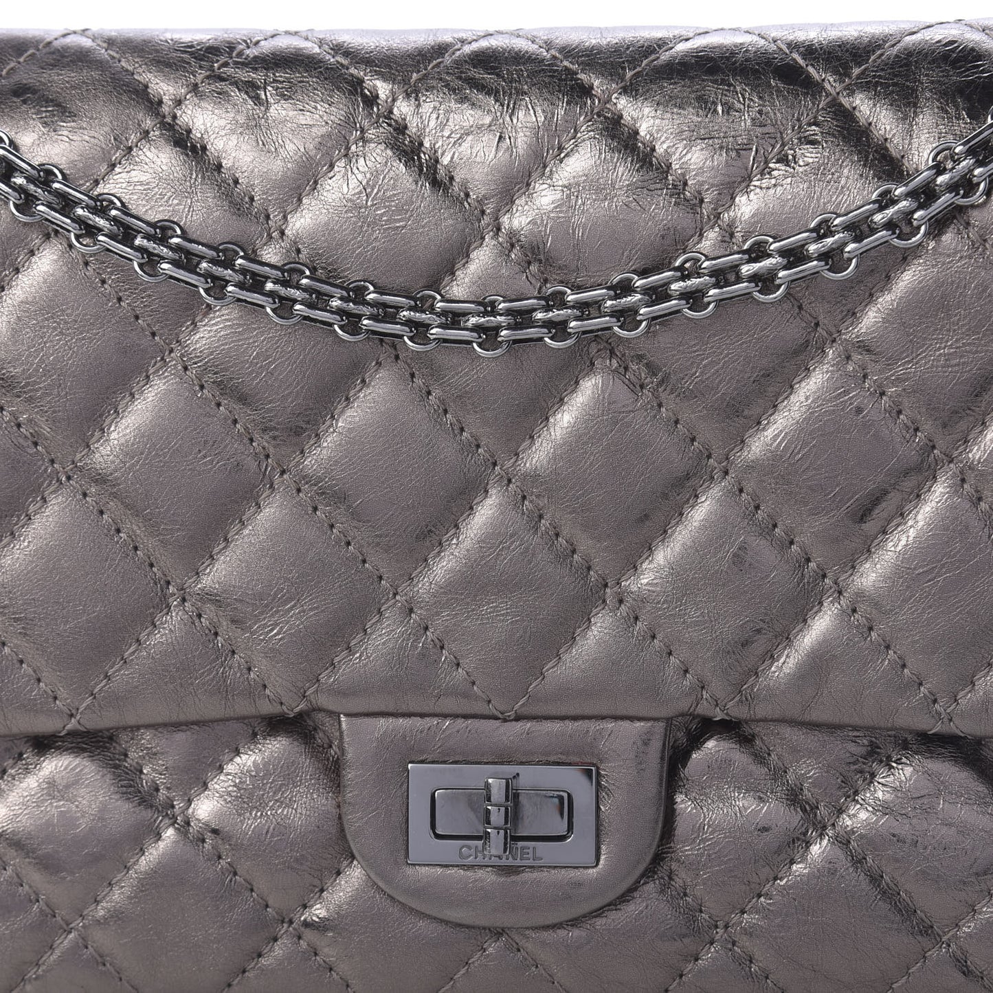 Metallic Aged Calfskin Quilted 2.55 Reissue 226 Flap Dark Silver