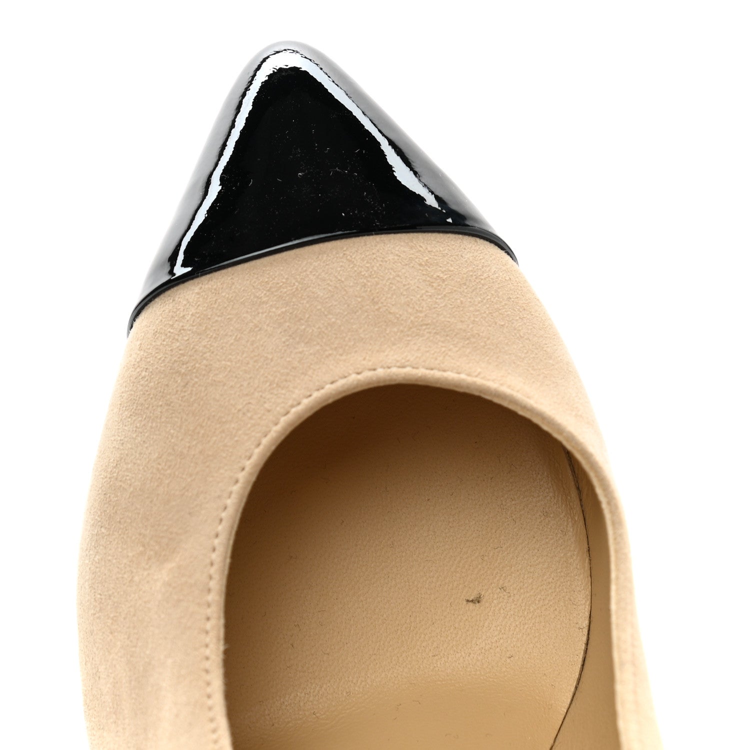 Chanel Suede Patent Calfskin Cap Toe Pearl Pumps 35 Beige Black 9 of 10