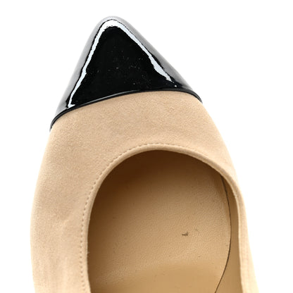 Chanel Suede Patent Calfskin Cap Toe Pearl Pumps 35 Beige Black 9 of 10