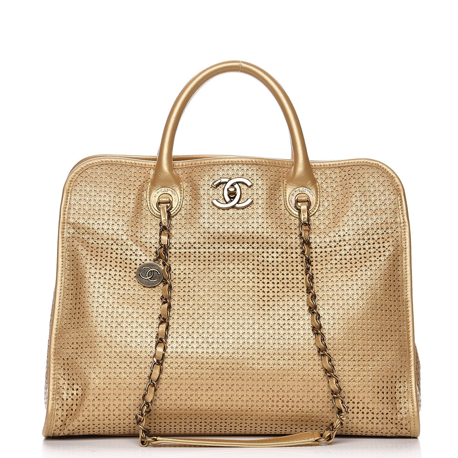 Chanel Metallic Calfskin Perforated Up In The Air Tote Gold 1 of 8