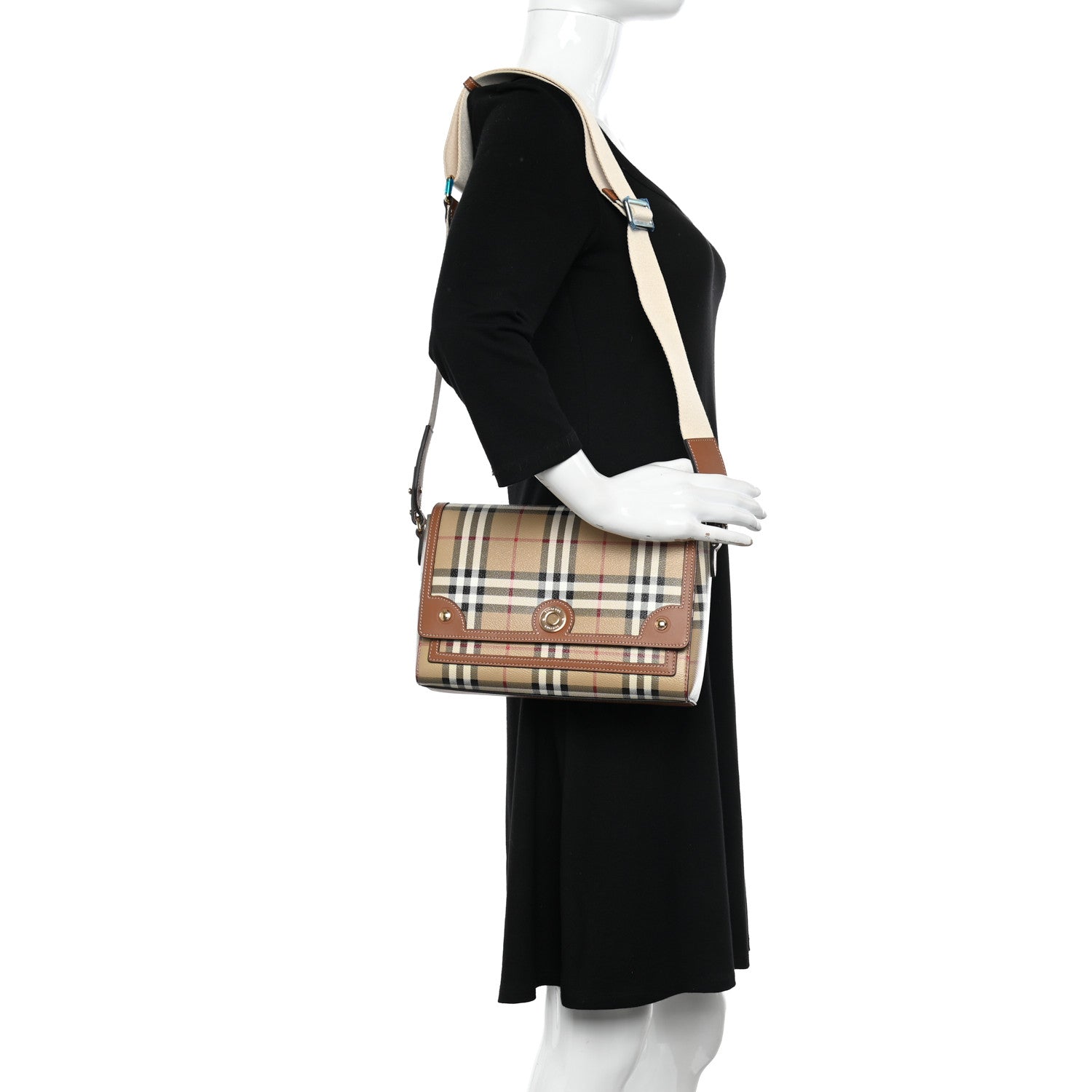 Burberry Coated Canvas Calfskin Vintage Check Medium Note Crossbody Bag Briar Brown 2 of 10