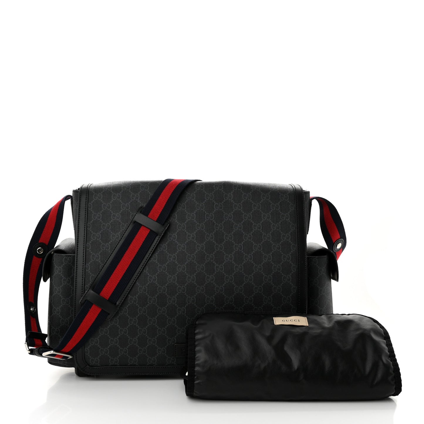 GG Supreme Monogram Web Messenger Diaper Bag Black Grey