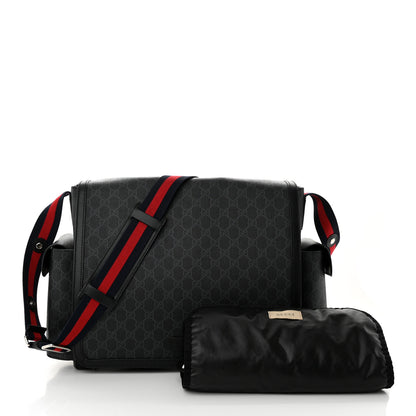 Gucci GG Supreme Monogram Web Messenger Diaper Bag Black Grey 3 of 14