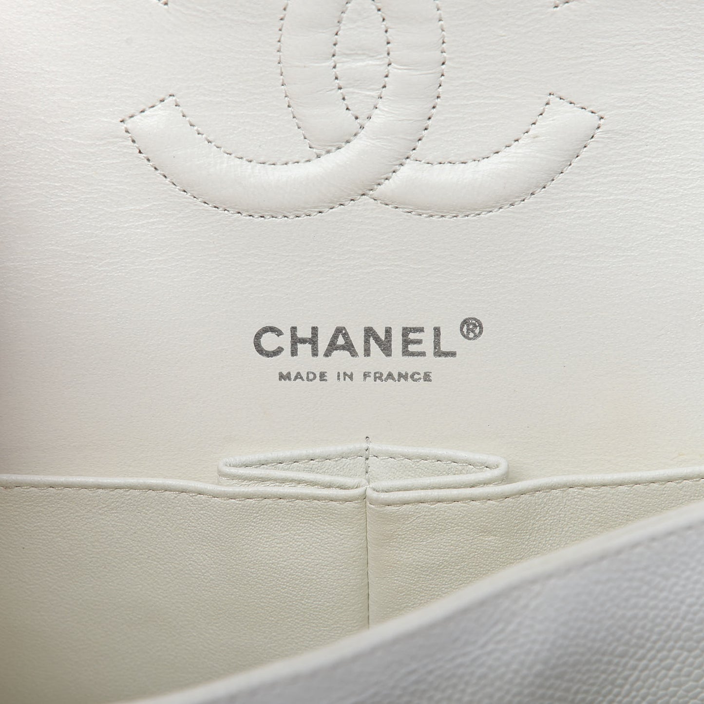 Caviar Quilted Medium Double Flap White