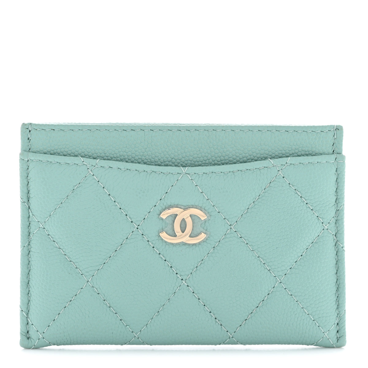 Caviar Quilted Card Holder Light Blue