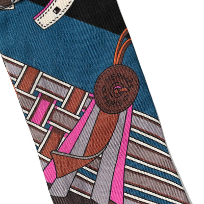 Hermes Silk Brides et Gris Twilly Marron Bleu Orange 2 of 6
