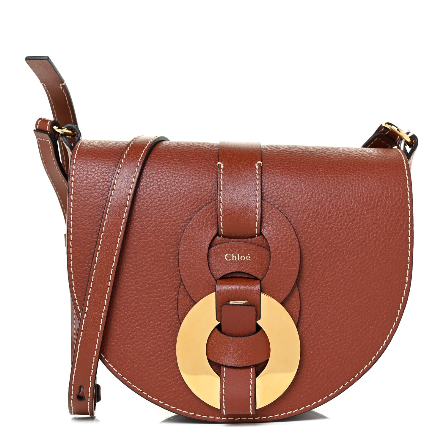 Chloe Grained Calfskin Small Darryl Saddle Crossbody Bag Sepia Brown 1 of 11