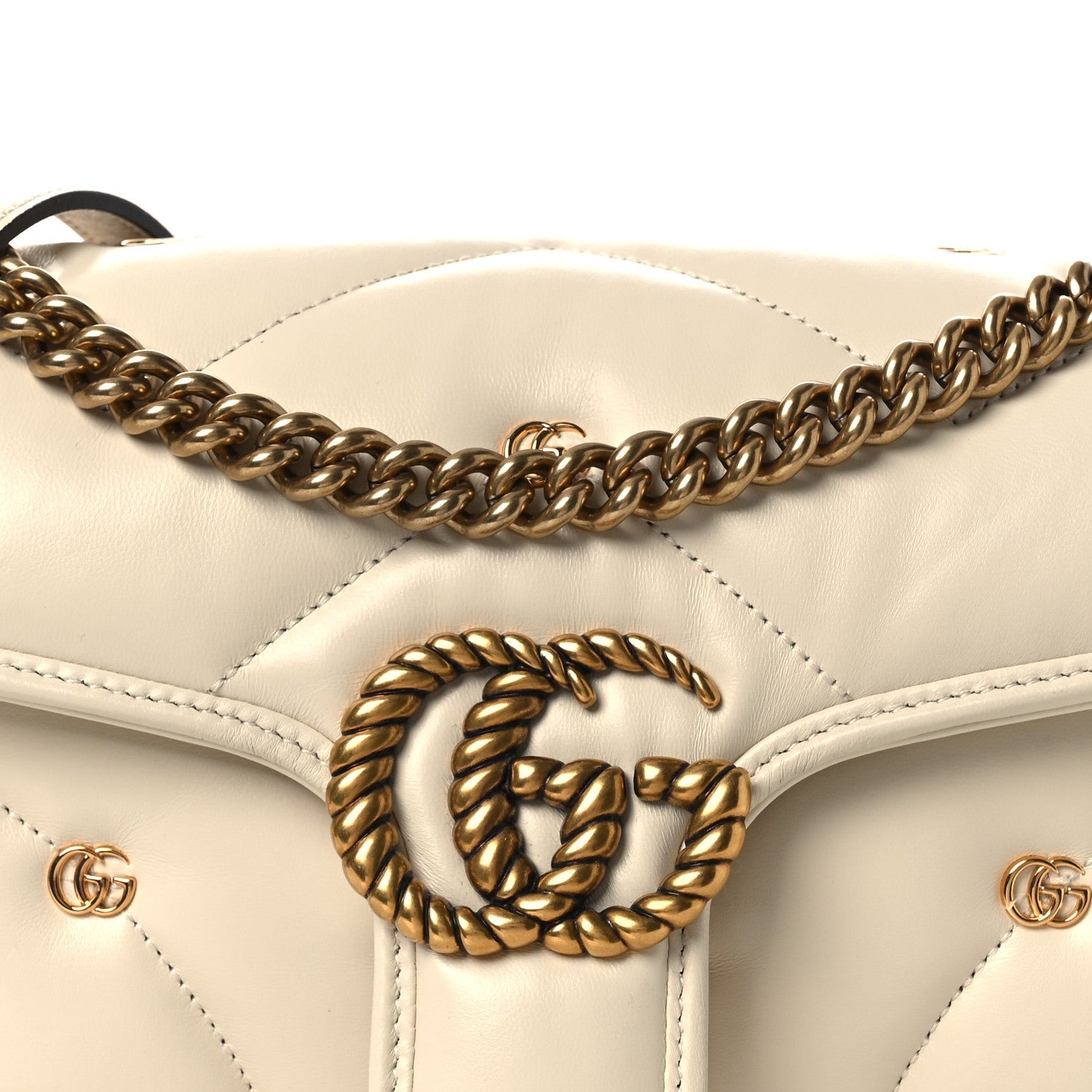 Gucci Nappa Matelasse Double G Studs Small Torchon GG Marmont Shoulder Bag Mystic White 8 of 11