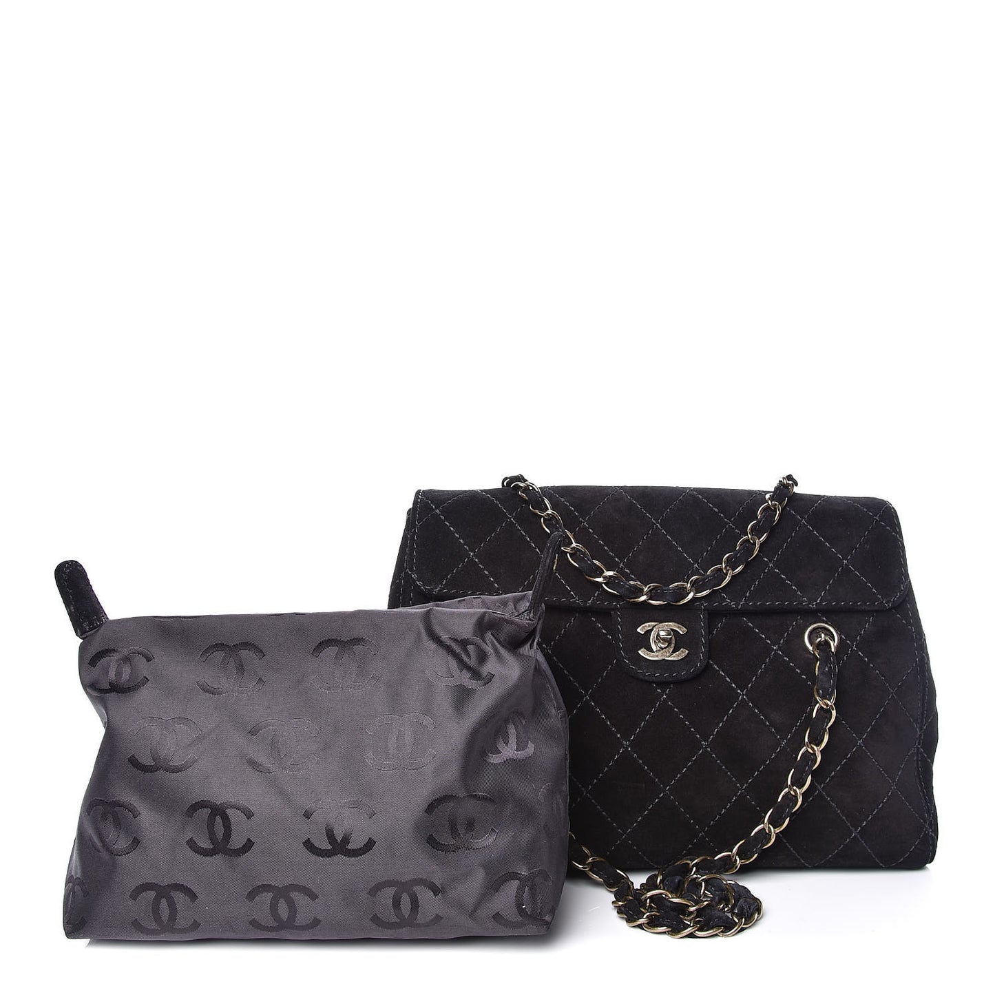 Suede Diamond Stitched Flap Bag Black