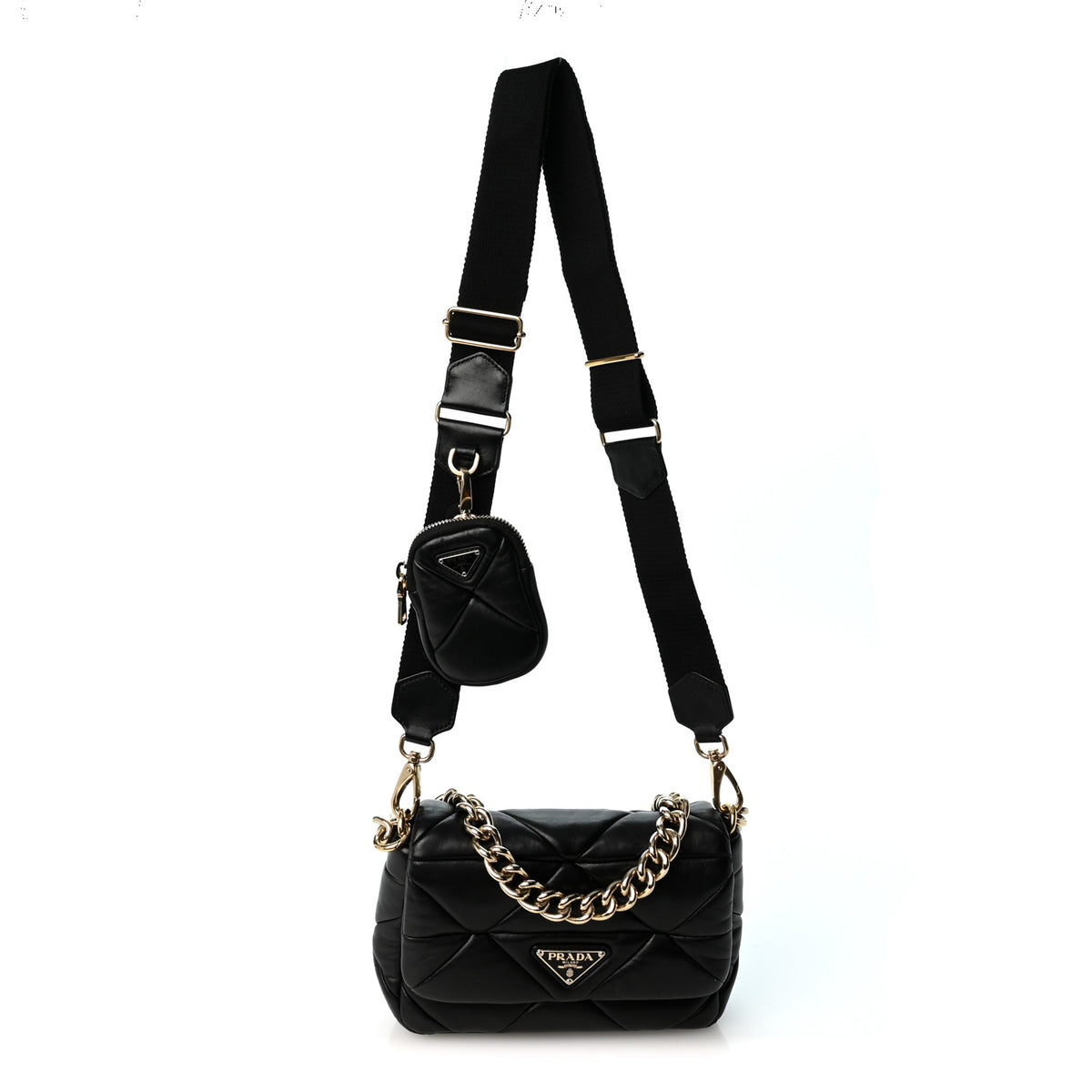 Prada Nappa Re-Nylon Triangle Quilted Patchwork System Flap Shoulder Bag Black 1 of 10