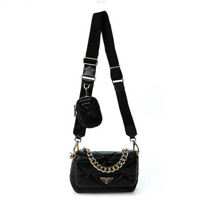 Prada Nappa Re-Nylon Triangle Quilted Patchwork System Flap Shoulder Bag Black 1 of 10
