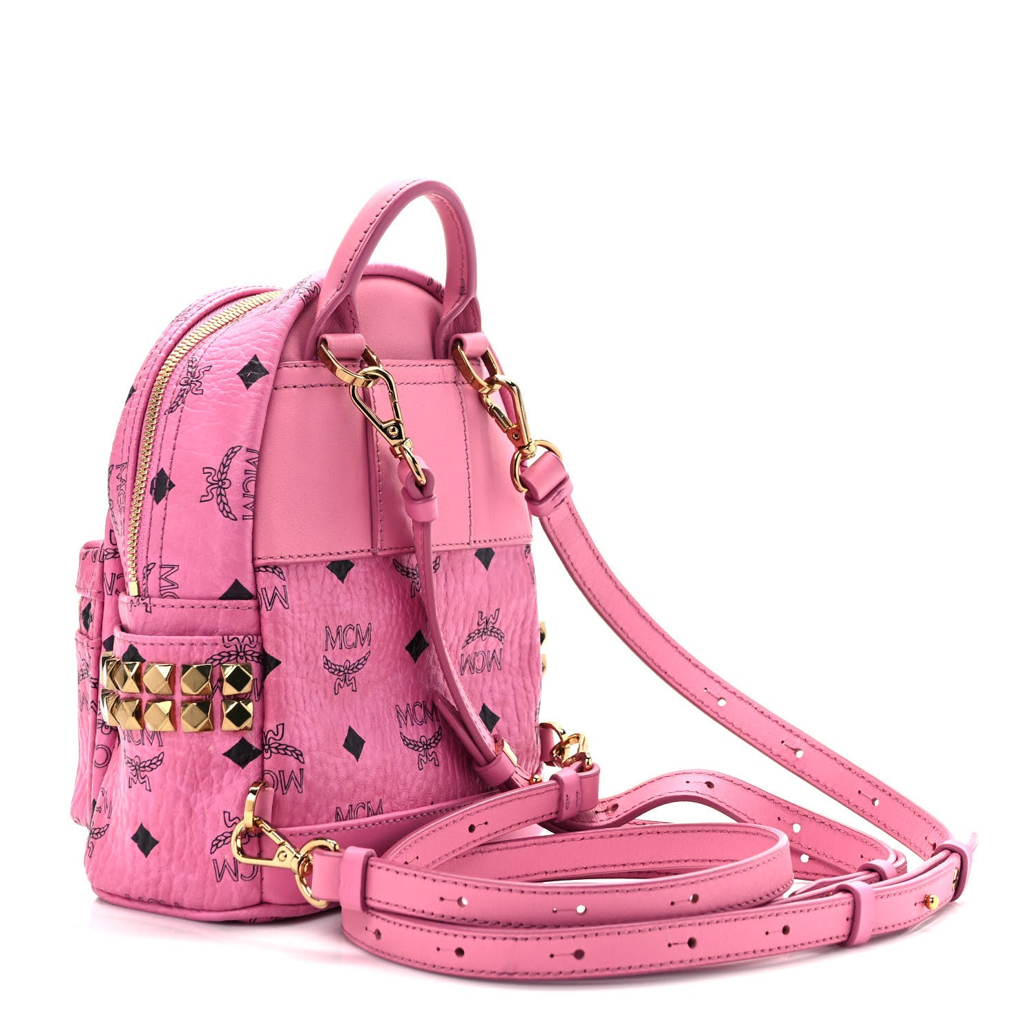 MCM Visetos Side Stud X-Mini Stark Bebe Boo Backpack Pink 3 of 11