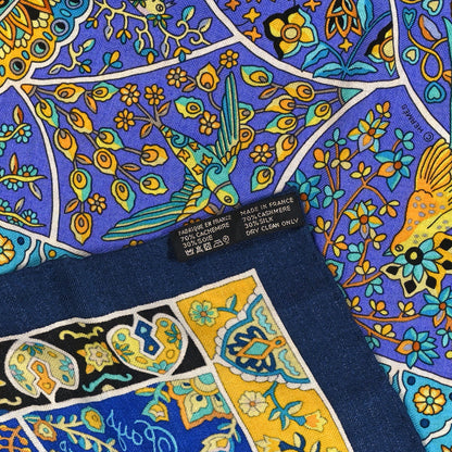 Hermes Cashmere Silk Au Pays Des Oiseaux Fleurs Shawl 140 Marine Turquoise Jaune 2 of 4