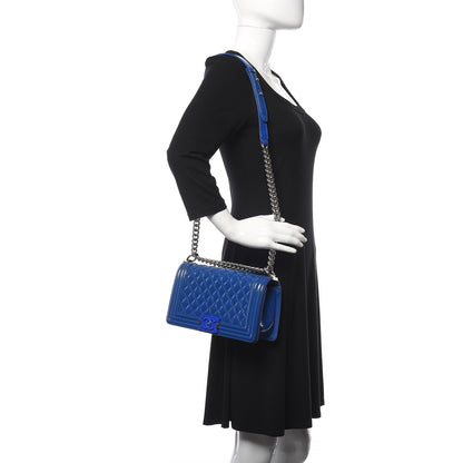Chanel Patent Calfskin Quilted Medium Plexiglass Boy Flap Blue 2 of 13