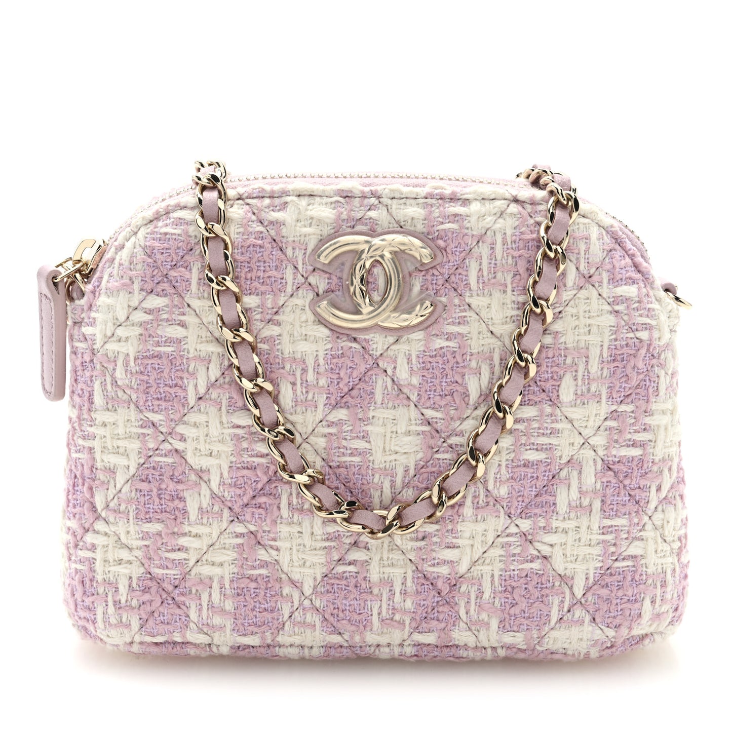 Tweed Quilted Mini Clutch With Chain Pink