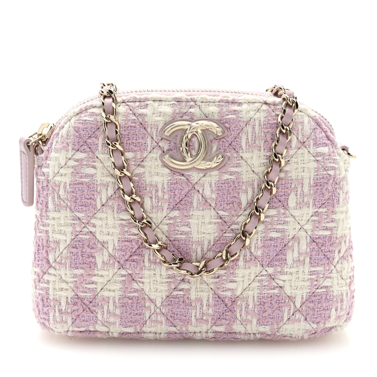 Chanel Tweed Quilted Mini Clutch With Chain Pink 1 of 10