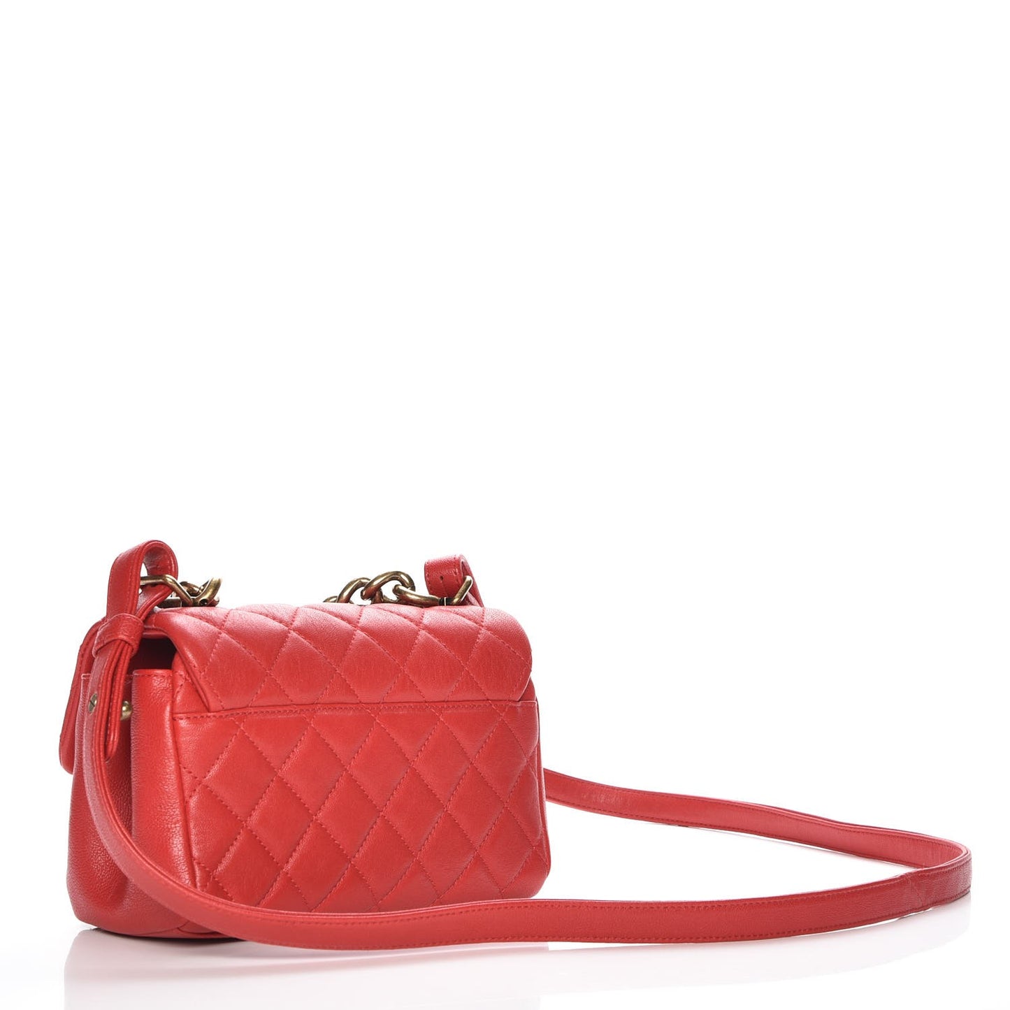 Shiny Sheepskin Quilted Mini Trapezio Flap Red