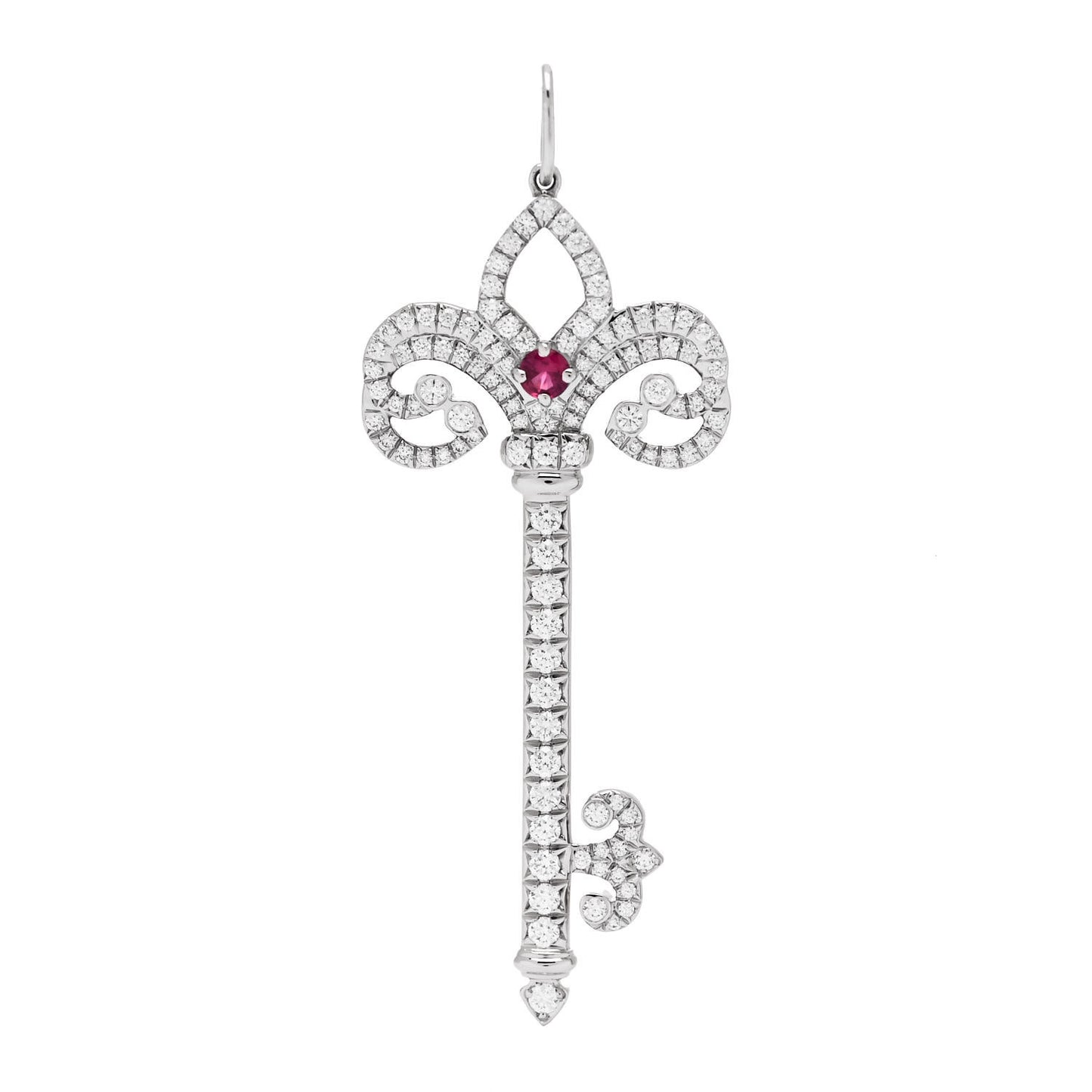 Platinum Diamond Ruby Enchant Heart Key Pendant