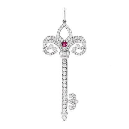 Tiffany Platinum Diamond Ruby Enchant Heart Key Pendant 1 of 5