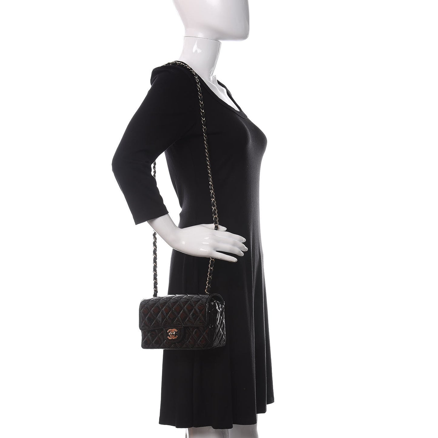 Patent Calfskin Quilted Mini Rectangular Flap Black