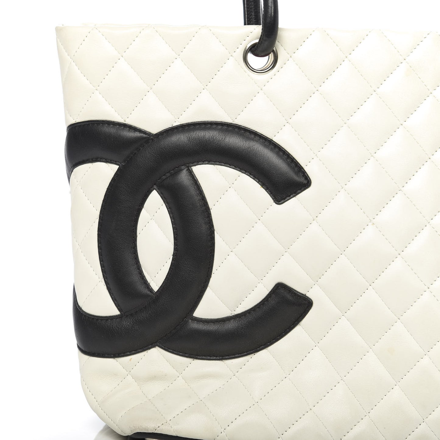 Calfskin Quilted Large Cambon Tote White Black