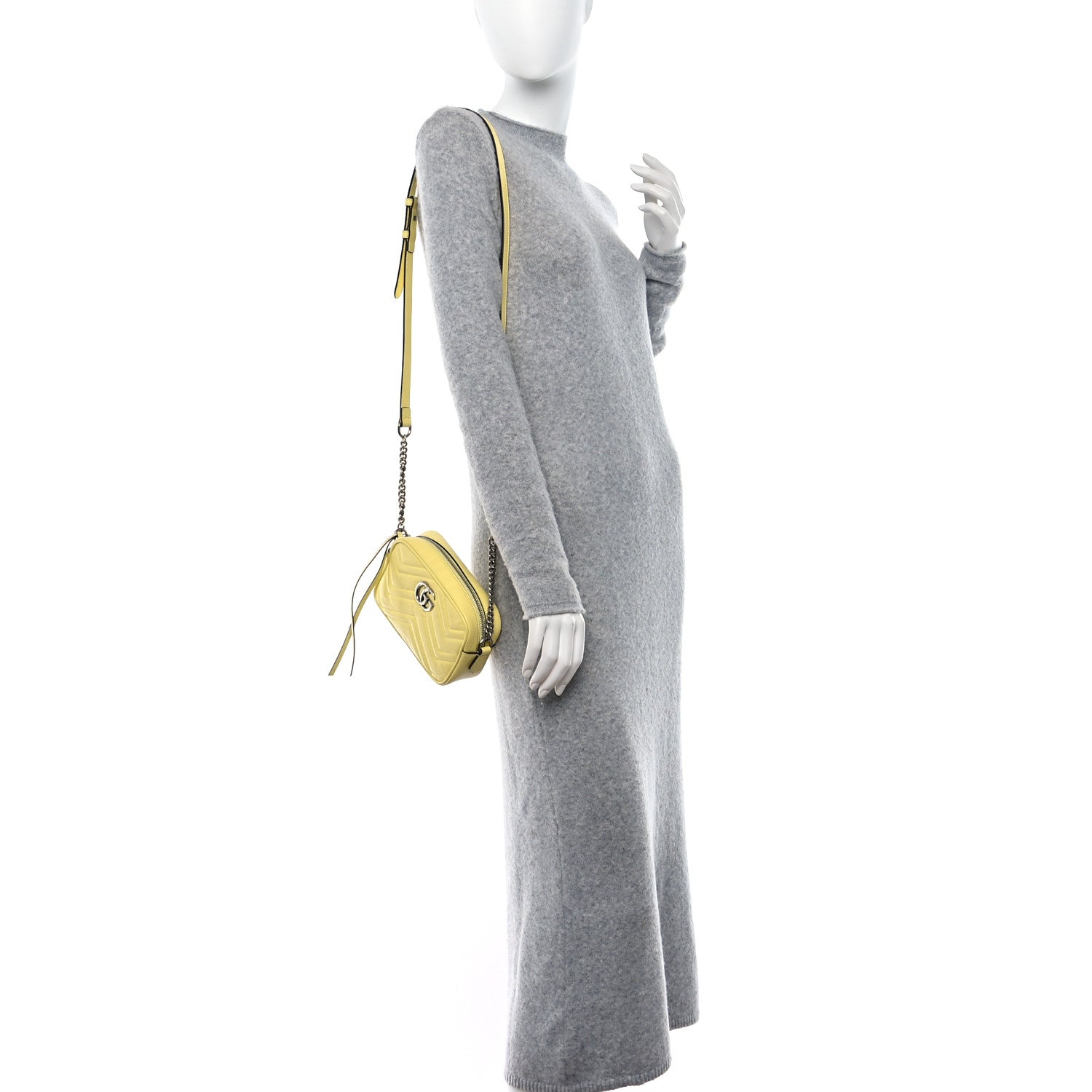 Gucci Calfskin Matelasse Mini GG Marmont Chain Shoulder Bag Banana 2 of 10