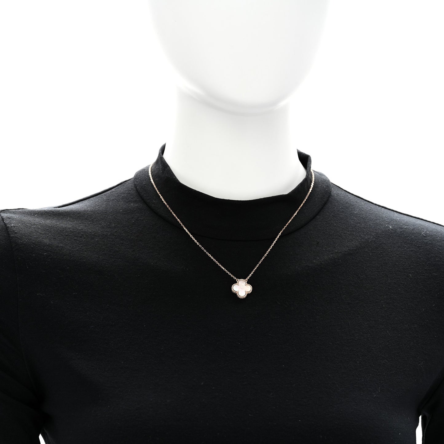 18K Rose Gold Gray Mother of Pearl Vintage Alhambra Pendant Necklace