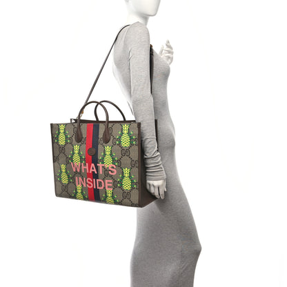 Gucci Maxi GG Supreme Monogram Pineapple Textured Dollar Calfskin Medium Retro Interlocking G Tote Bag Beige Ebony Green Pink New Acero 2 of 10