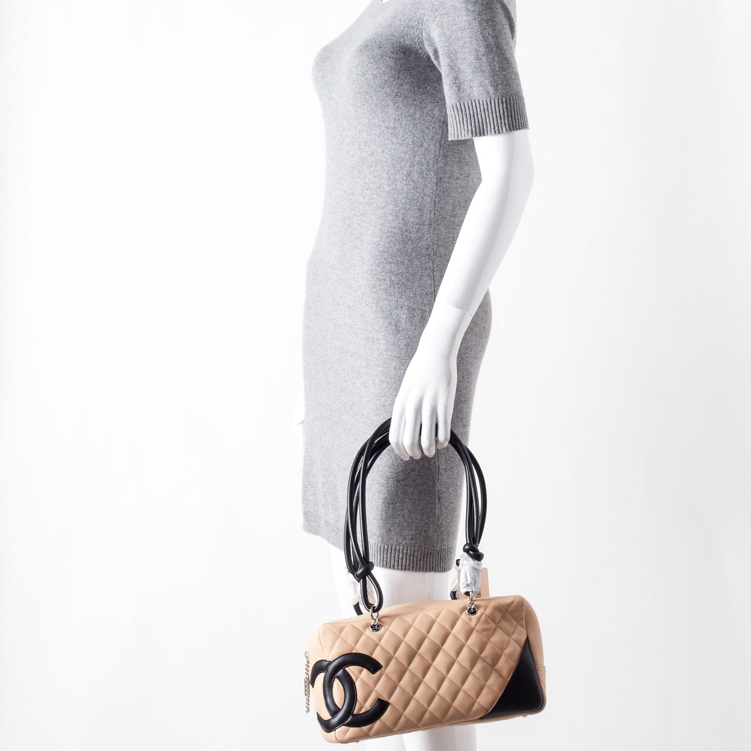 Chanel Calfskin Quilted Large Cambon Bowler Beige Black 2 of 11