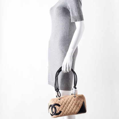 Chanel Calfskin Quilted Large Cambon Bowler Beige Black 2 of 11