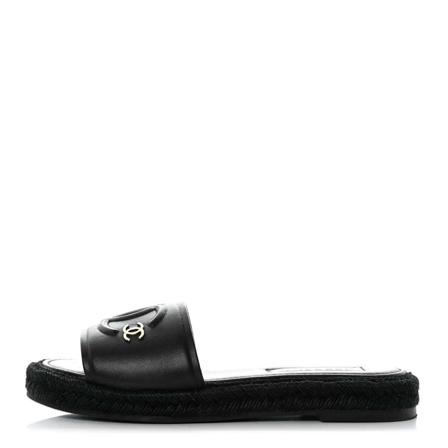 Chanel Lambskin Espadrille Mule Sandals 38 Black 1 of 9