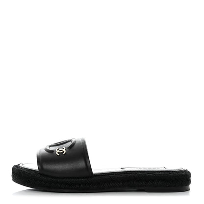 Chanel Lambskin Espadrille Mule Sandals 38 Black 1 of 9