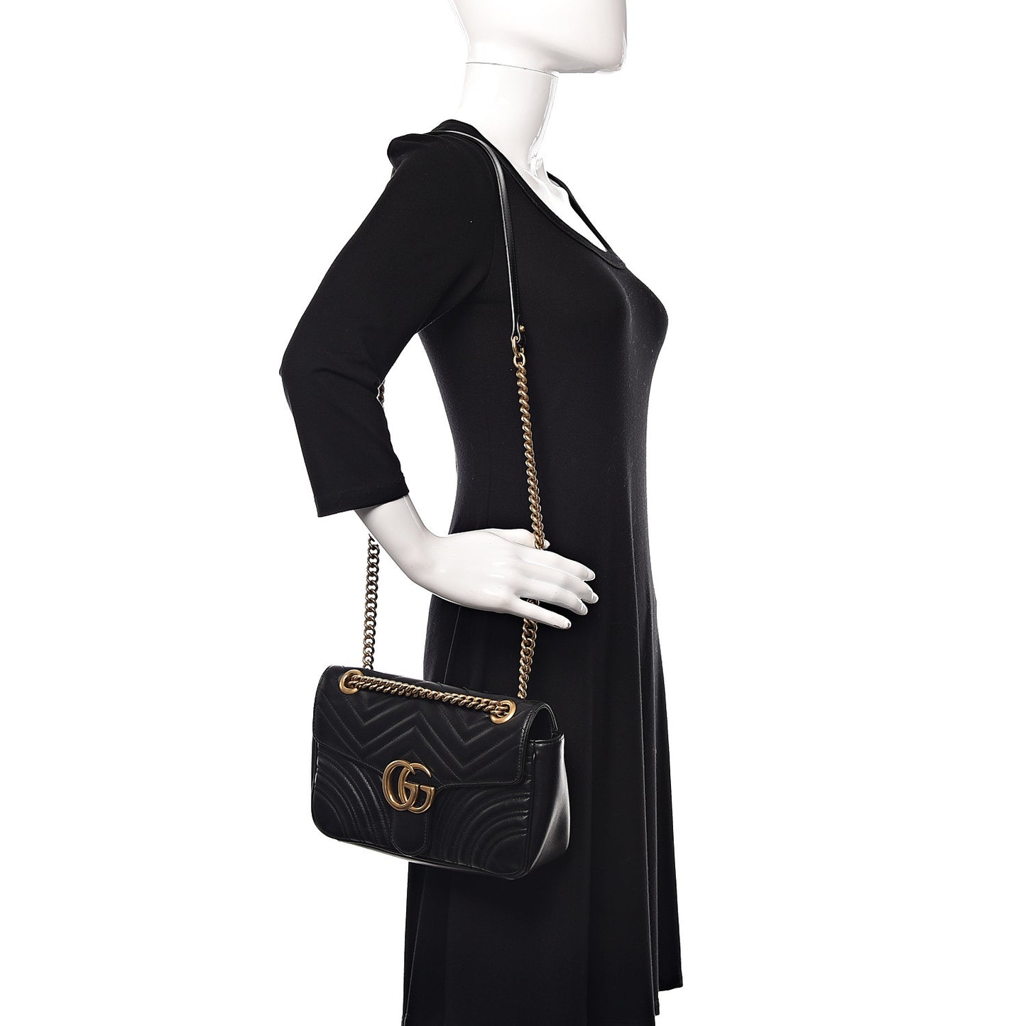 Calfskin Matelasse Small GG Marmont Shoulder Bag Black