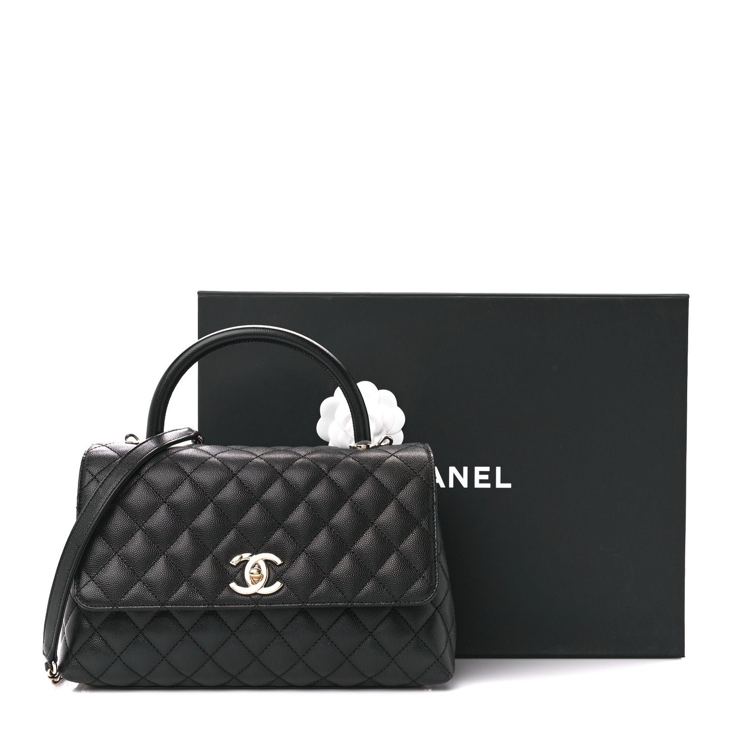Caviar Quilted Small Coco Handle Flap Black