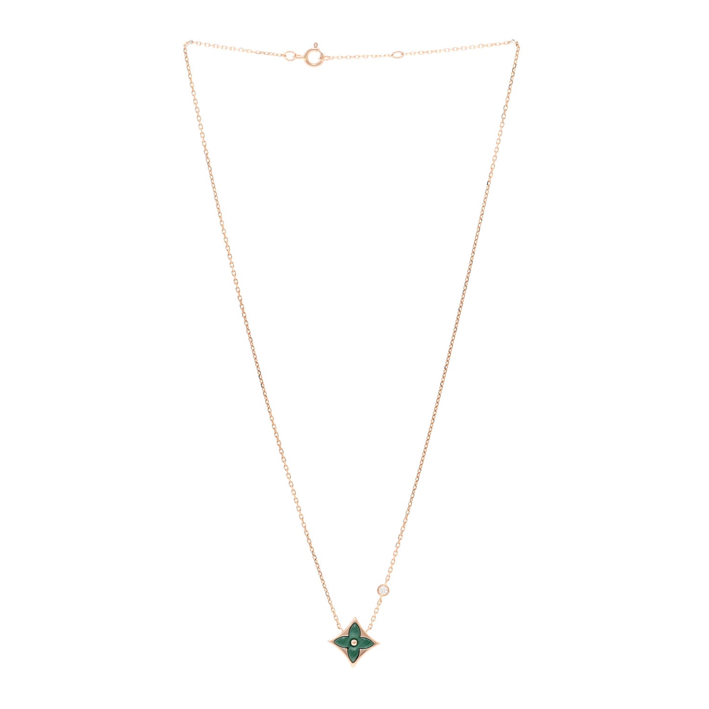 18K Pink Gold Diamond Malachite Color Blossom BB Star Pendant Necklace