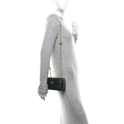 Chanel Lambskin Enamel Pearl Quilted Small Charm Me Vanity Case With Chain Black 2 of 10