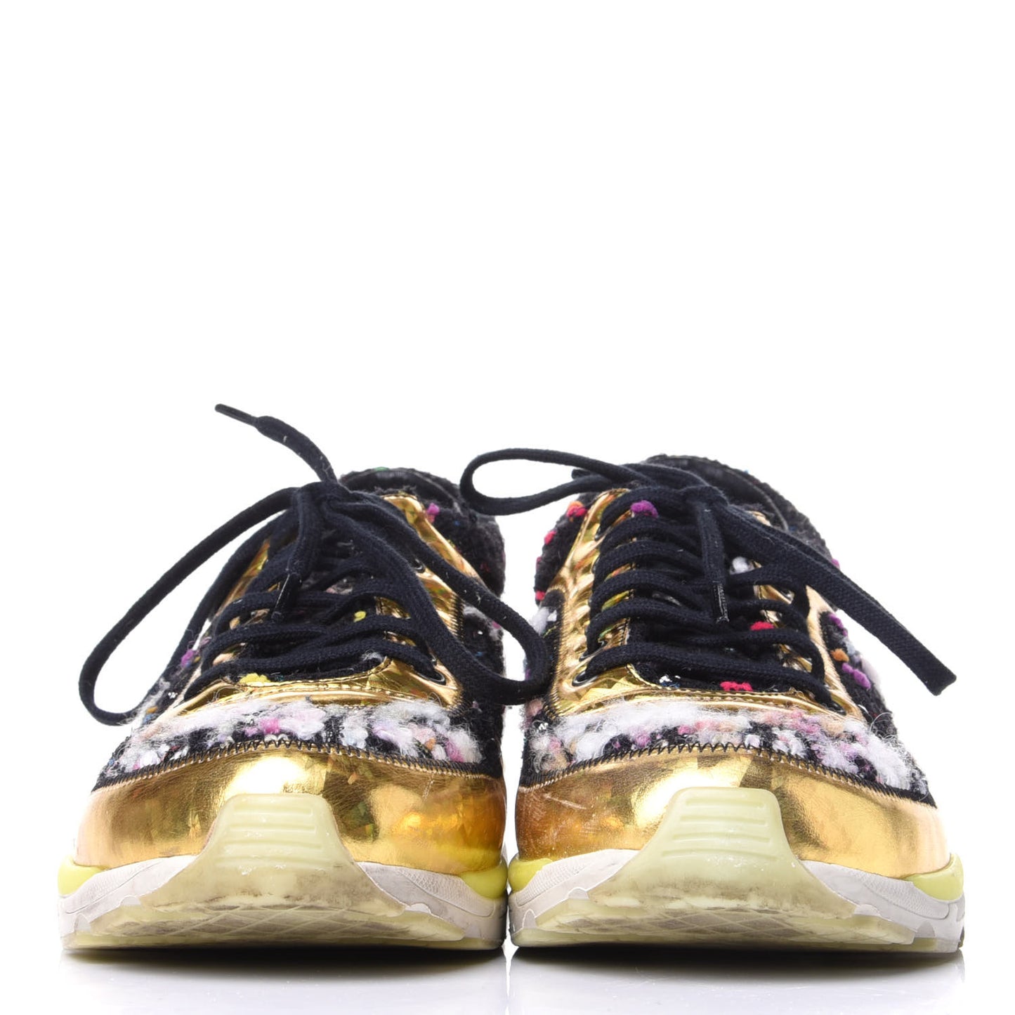 Tweed Lambskin Runway Sneakers 38 Black Multicolor