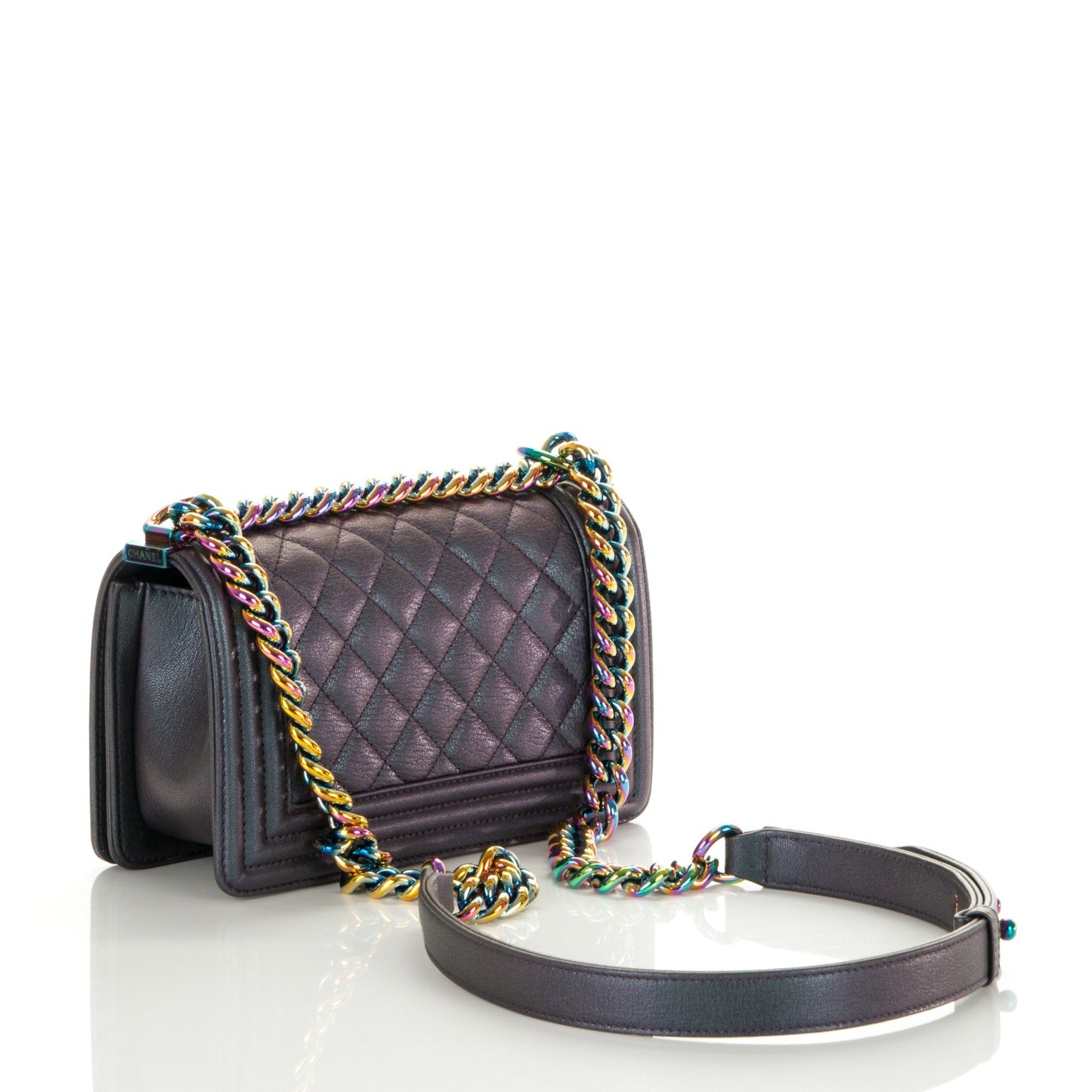 Iridescent Goatskin Quilted Small Boy Flap Purple