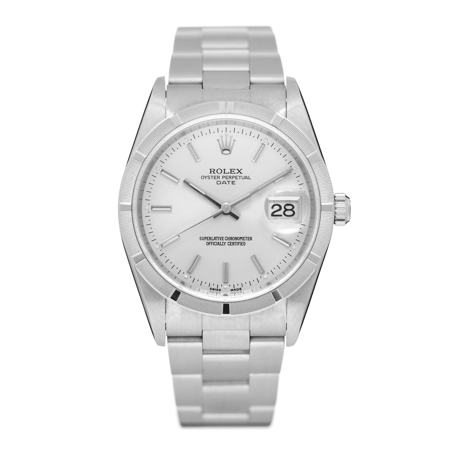 Stainless Steel 34mm Oyster Perpetual Date Watch Silver 15210