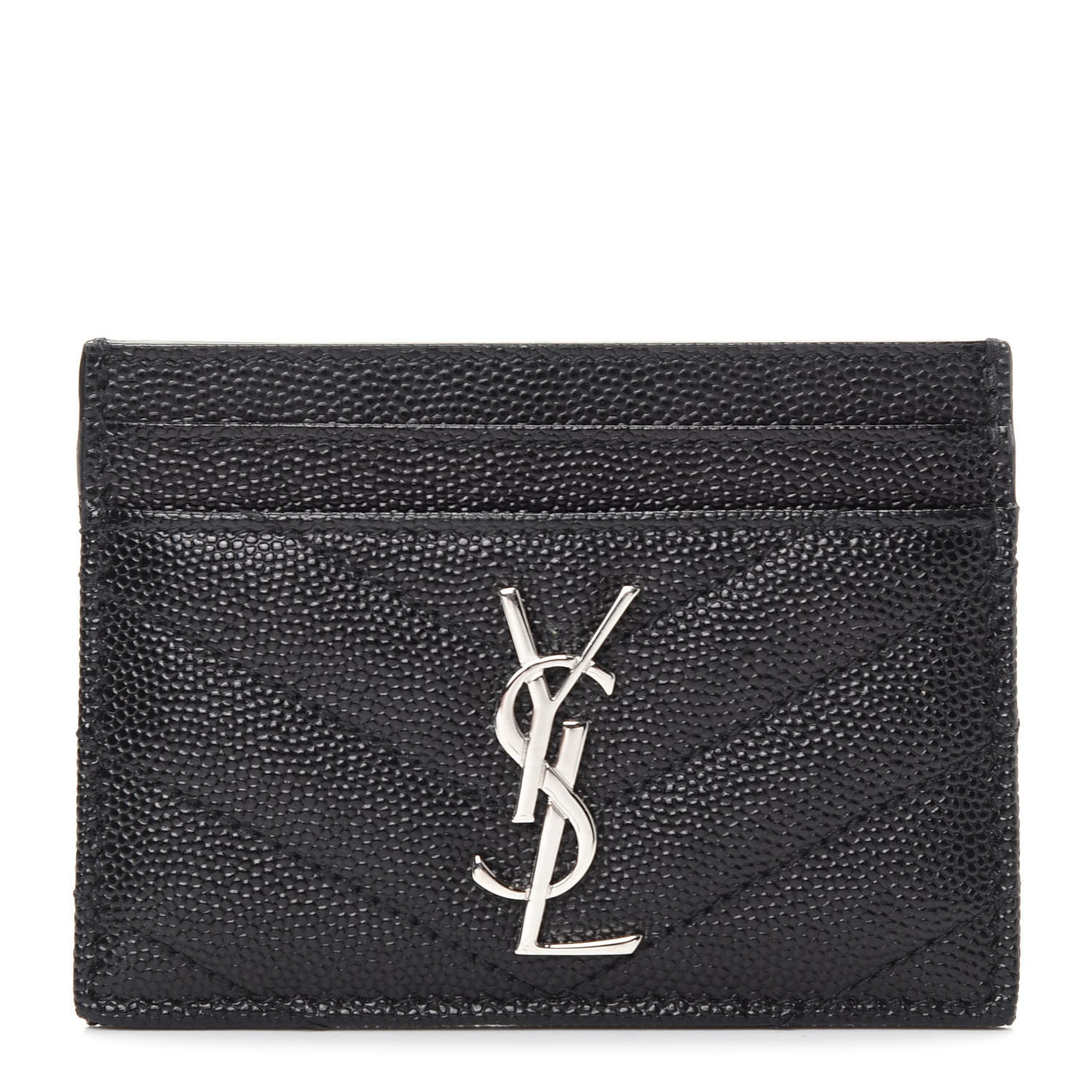 Saint Laurent Grain De Poudre Matelasse Chevron Monogram Credit Card Case Black 1 of 8