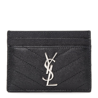 Saint Laurent Grain De Poudre Matelasse Chevron Monogram Credit Card Case Black 1 of 8