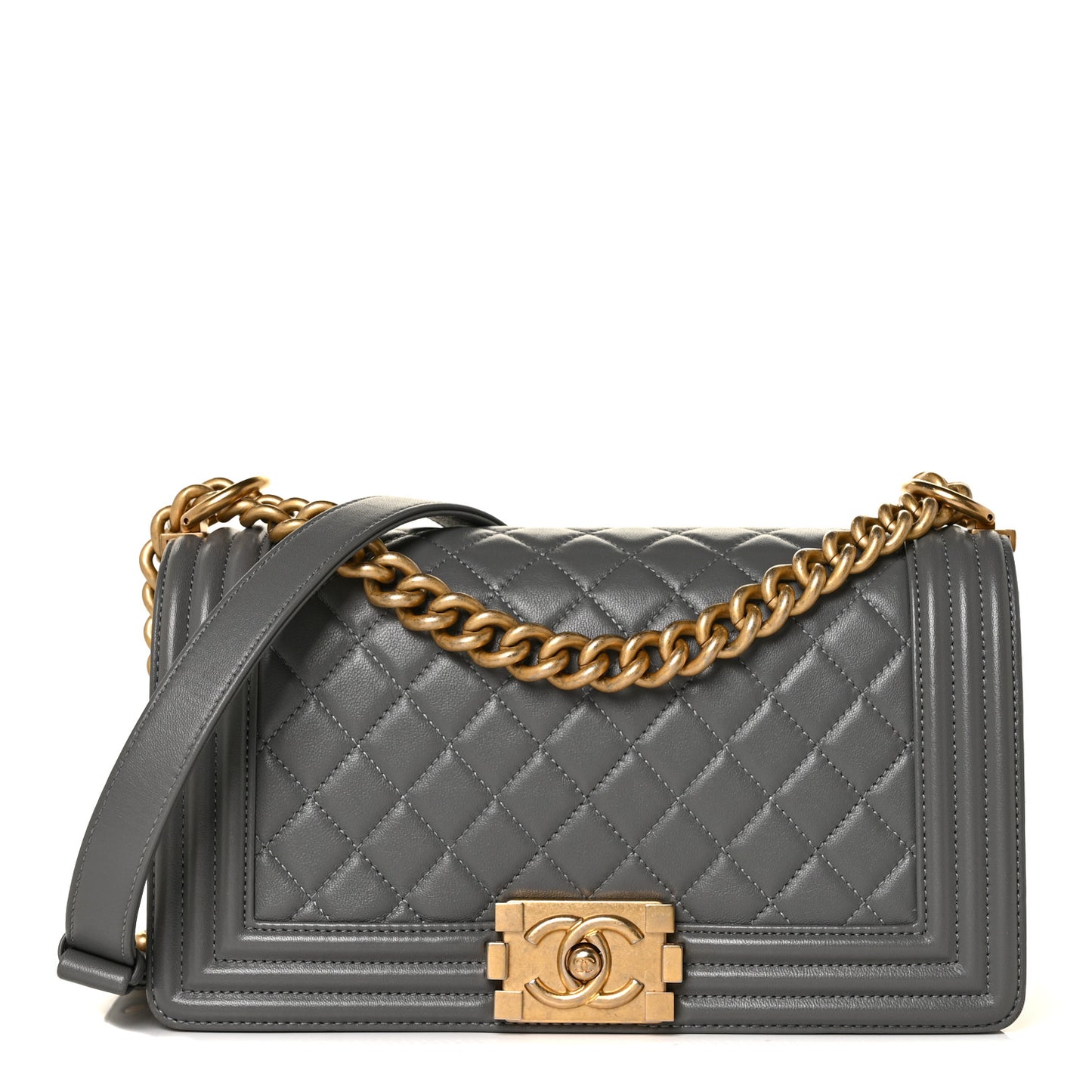Lambskin Quilted Medium Boy Flap Dark Grey