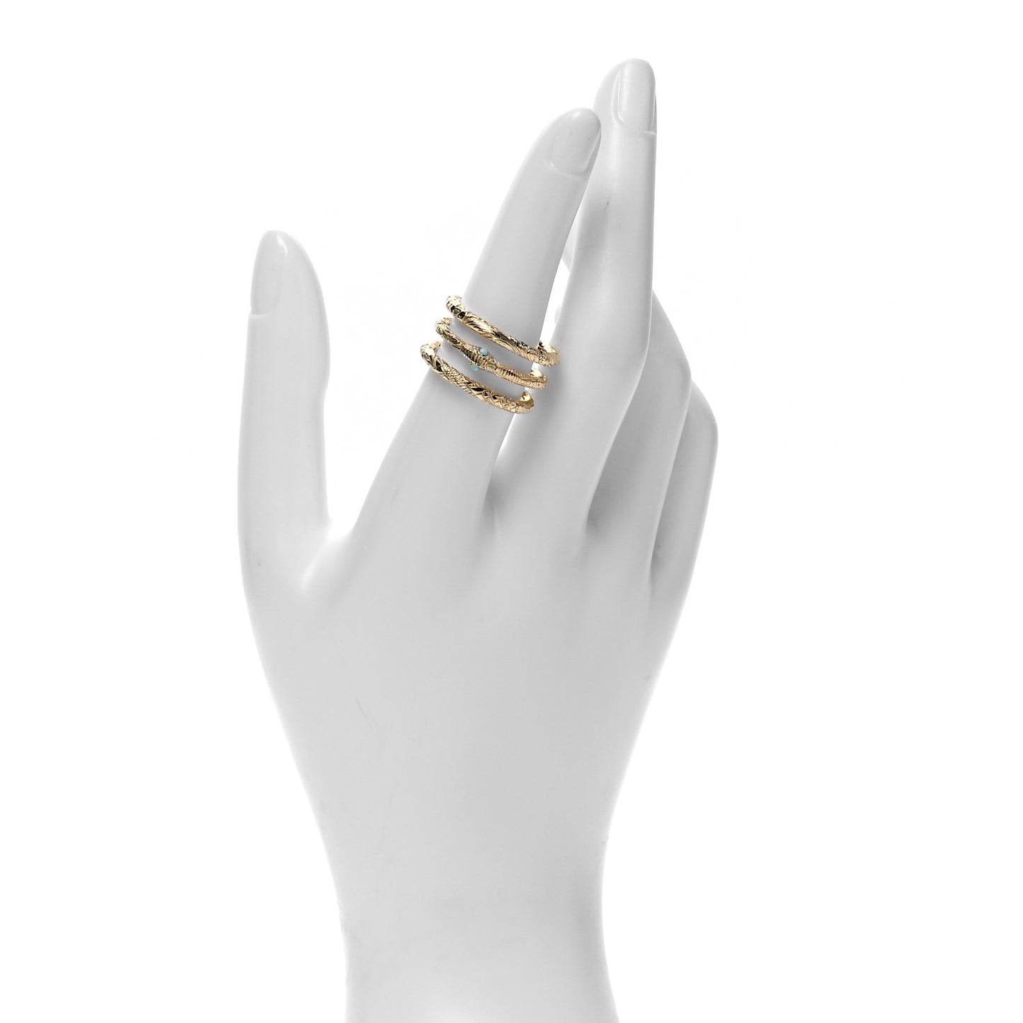18K Yellow Gold Turquoise Ouroboros Snake Three Row Wrap Ring 56 7.5